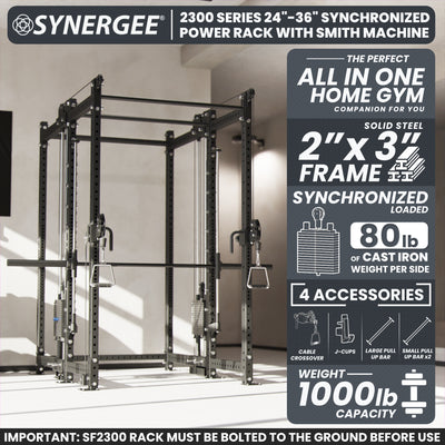Synergee 2300 Series Power Cage with Synchronized Loaded Cable Cross Overs and Smith Machine