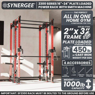 Synergee 2300 Series Power Cage with Plate Loaded Cable Cross Overs and Smith Machine