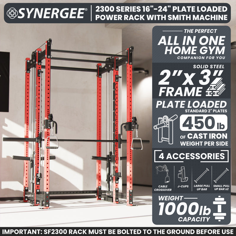 Synergee 2300 Series Power Cage with Plate Loaded Cable Cross Overs and Smith Machine