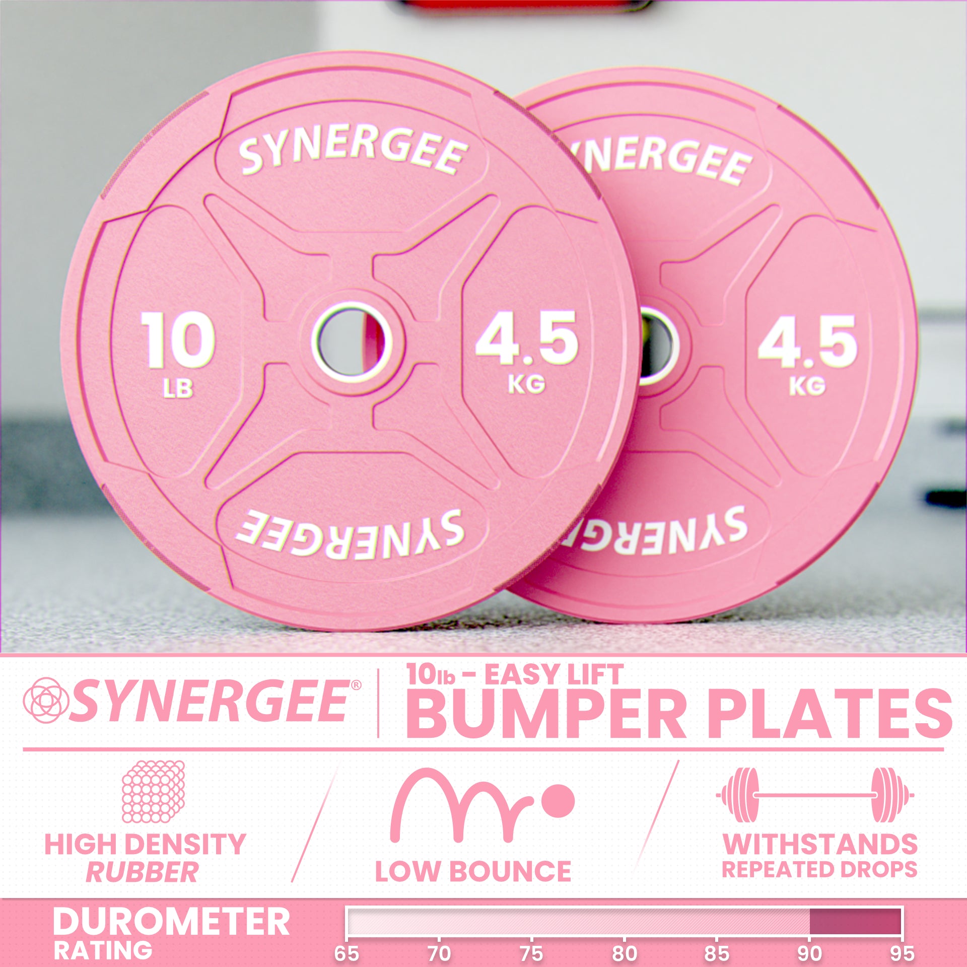 Synergee Pink EZ Grip Bumper Plates | Synergee Fitness USA